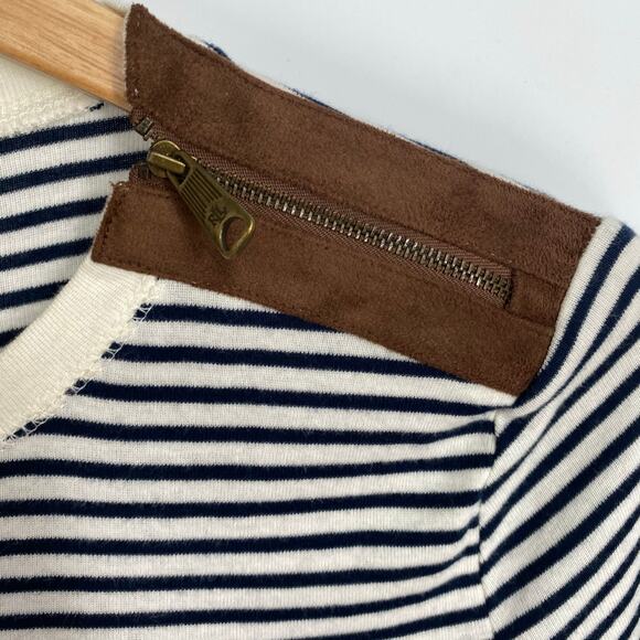 Ralph Lauren Top Women’s Medium Stripes Faux Leather Elbow Patches Western - Picture 6 of 9